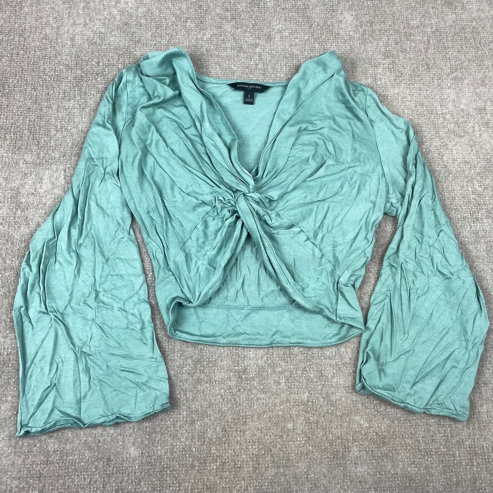 Banana Republic Knotted Long Sleeve Crop Blouse Top Womens Small Green Outdoor